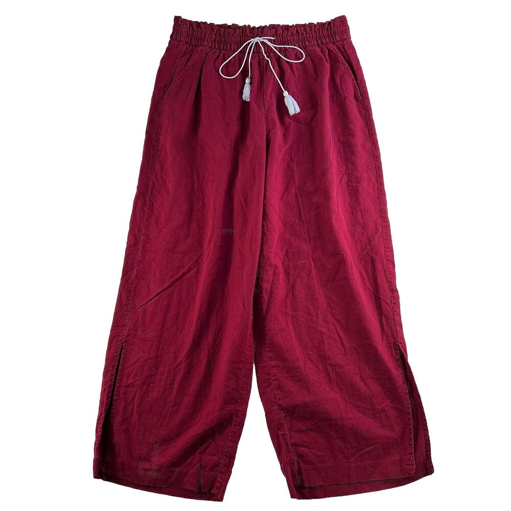 Ava & Viv X 14W Pants Linen Blend Wide Split Leg Pull On Burgundy Women Vacation